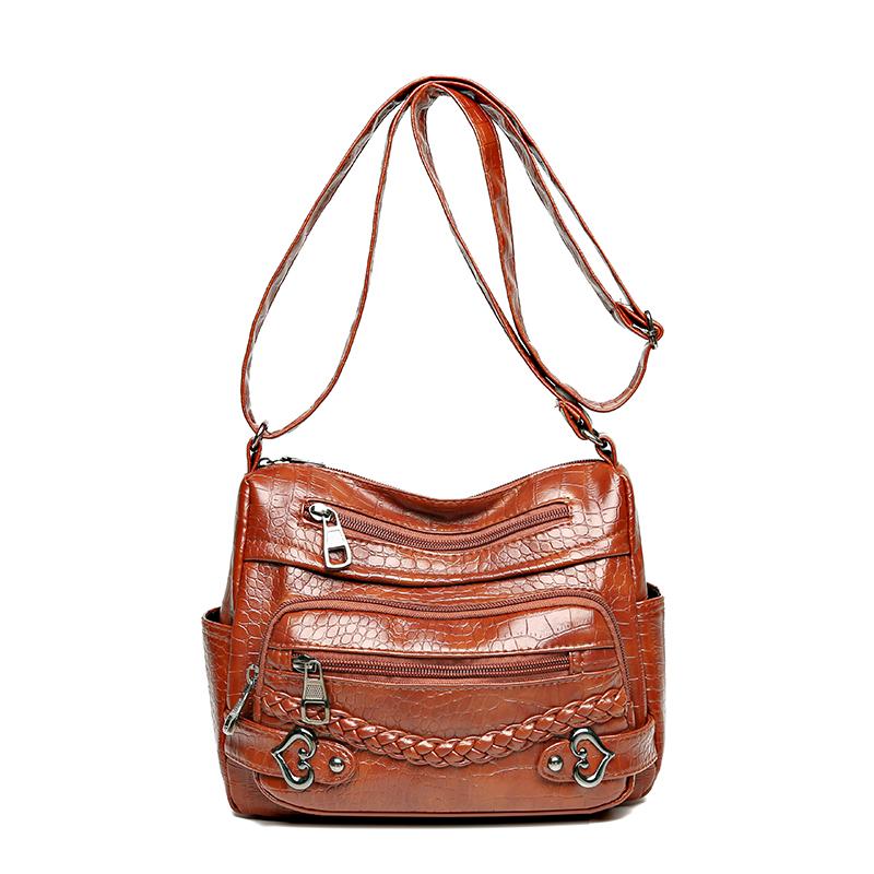 

Women s Soft Leather Bag Crossbody Bag Large Capacity Mother Bag коричневий