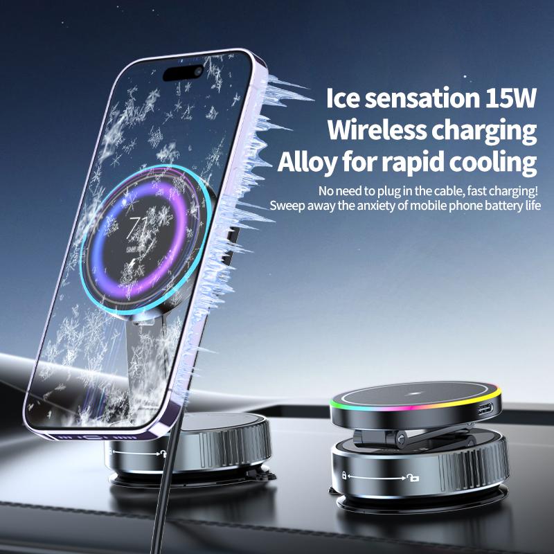 K3 vacuum magnetic car phone holder wireless rechargeable live streaming cooling phone holder suction cup car phone holder.