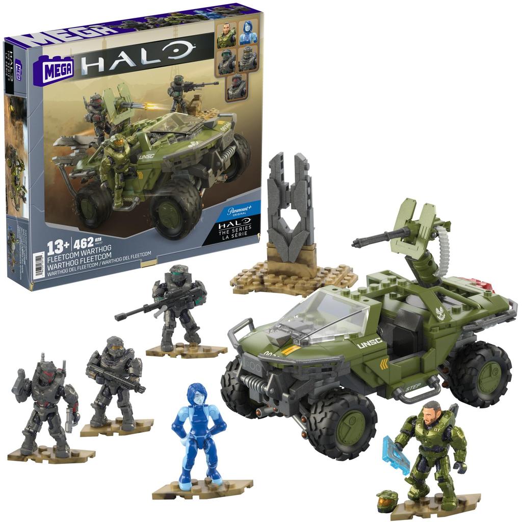 Mega Halo Building Toy Fleetcom Warthog ATV 469 5 Poseable Micro Action Figures and HNC57 Set Vehicle, Pieces, Accessories, Small,