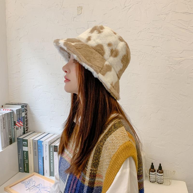 Cow Plush Fisherman Cap Soft Warm Hat Autumn Winter Outdoor Trend Fisherman Hats