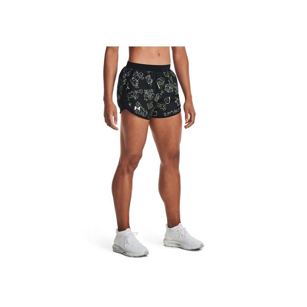 Under Armour Fly-By Your Face Off All Over Print Running Shorts Women Shorts Black 1361907-001