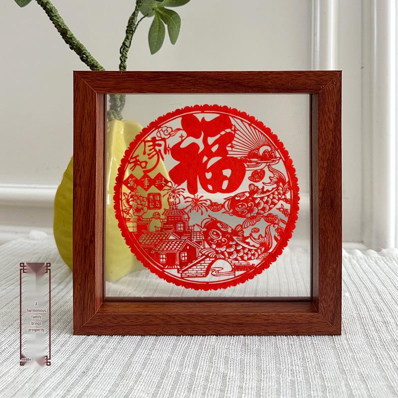 Xianci Double-Sided Transparent Frame: A4 Paper-Cut Calligraphy Fu Character Display Stand