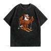Eagle Skiing Skier Fun Cartoon Ski T Shirt Vintage Washed Breathable Unisex Slightly Versatile Graphic Stretched Homme