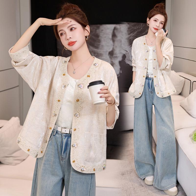 

Весна 2025 Женская Хлопково-Льняная Верхняя Одежда в Китайском Стиле с Кружевной Отделкой и Вышивкой B2511 XL (65-70 kg)