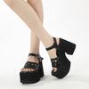 New Women's Platform Sandals Goth Hollow Out Ankle Strap Heeled Sandals Solid Color Open Toe Casual Walking Beach Shoes