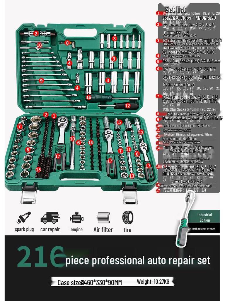 Pioneering Industrial-Grade Auto Repair Kit: Chrome Vanadium Steel Sockets & Ratchet Wrench Set for Mechanics