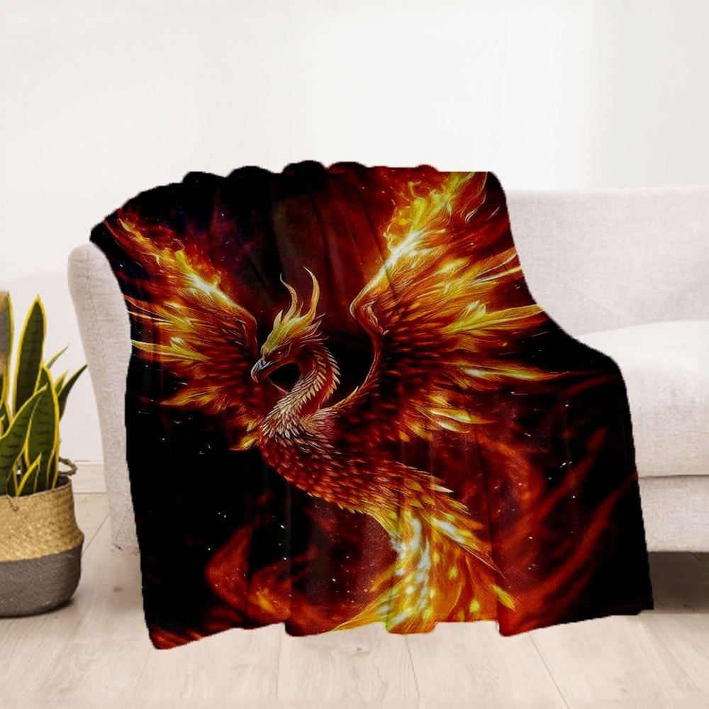 "Phoenix Rising: Fiery Fantasy Art Print - Mythical Bird Decor"Blanket Flannel Throw Blanket for Sofa, Bed, Travel, Camping, Office, Couch,