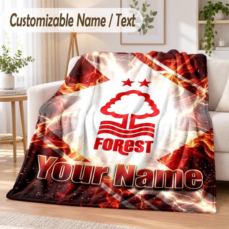 Custom Text Flannel Blanket Nottingham Forest FC Print Warm Cozy Blanket Home Sofa Bedding