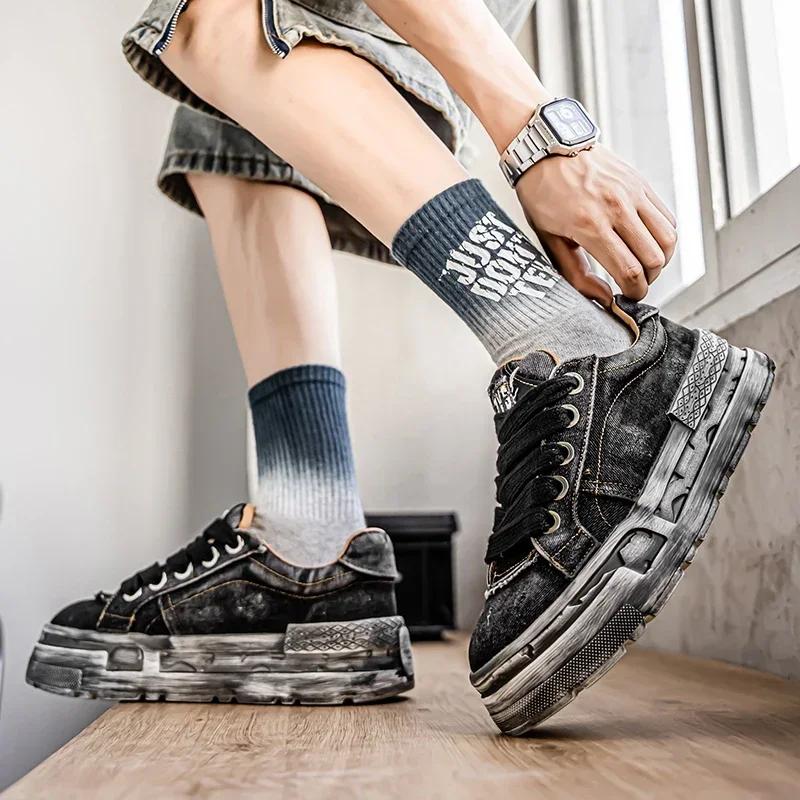 The New Summer Denim Trendy and Fashionable Casual Shoes, Thick-soled Height-increasing Men's Shoes