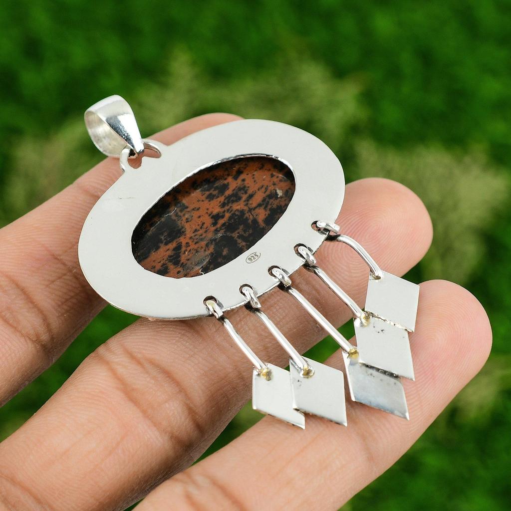 Daughters Day Deal 925 Sterling Silver Mahogany Obsidian Stone Pendant Jewelry