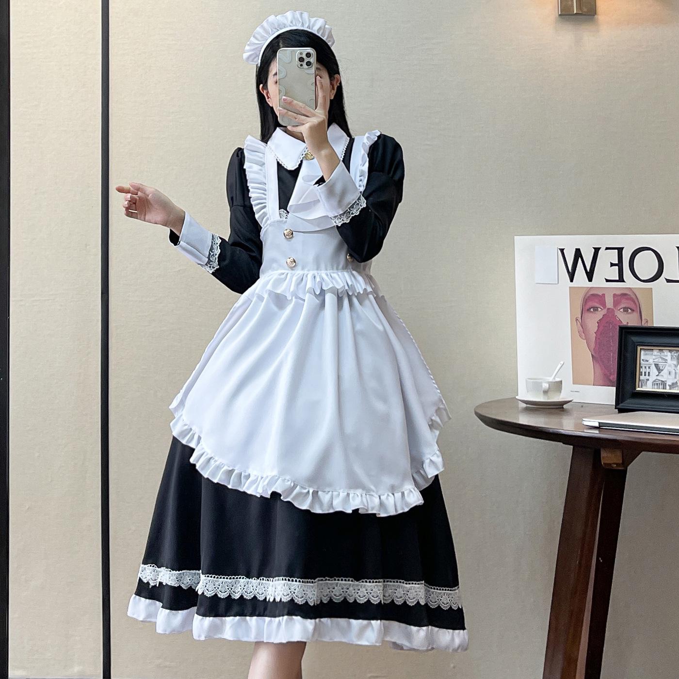 

British Lolita Long Sleeve Maid Cosplay Outfit L чорний