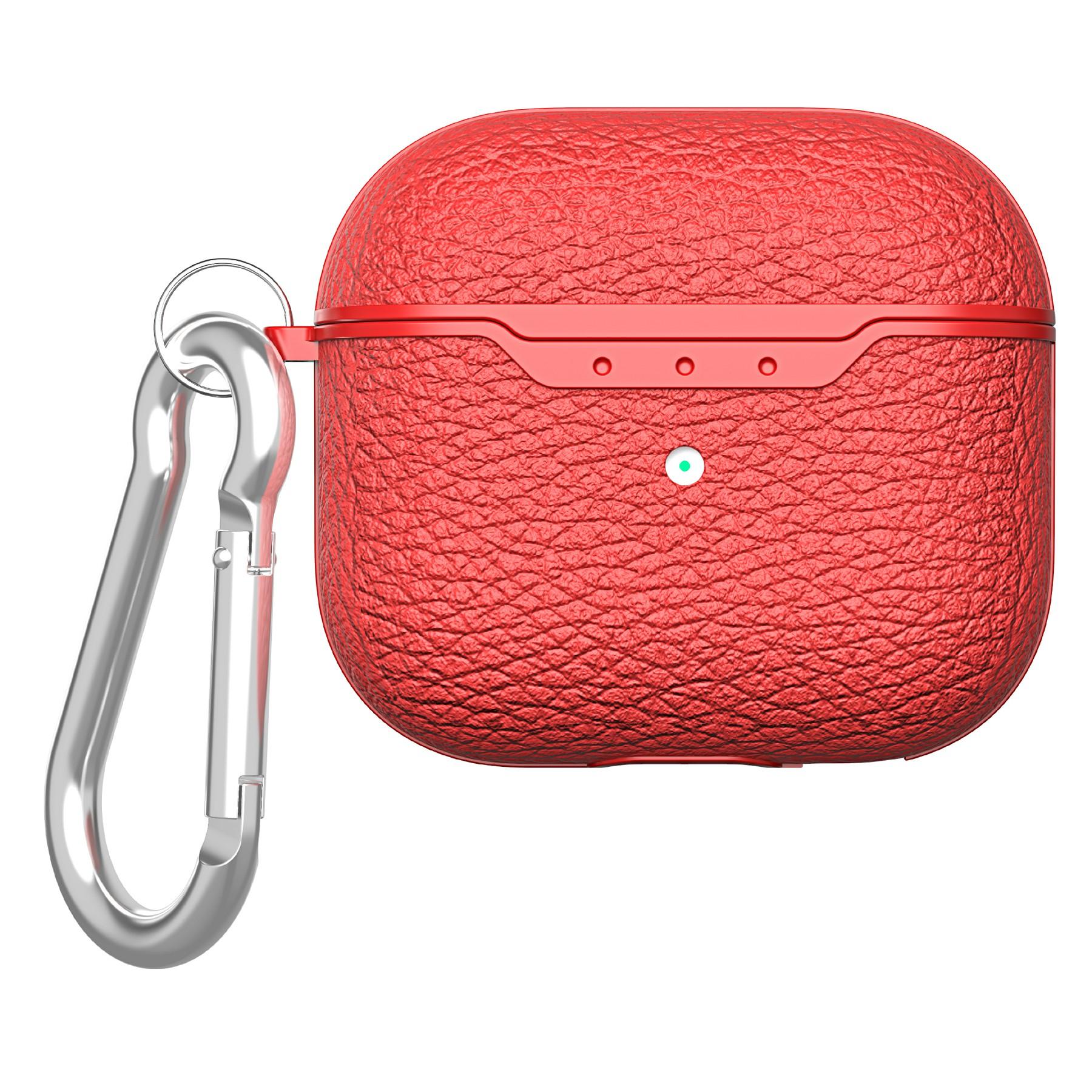 

For AirPods 4 Charging Case Cover Litchi Texture Bluetooth-compatible Earbuds Shockproof TPU Case with Buckle Red