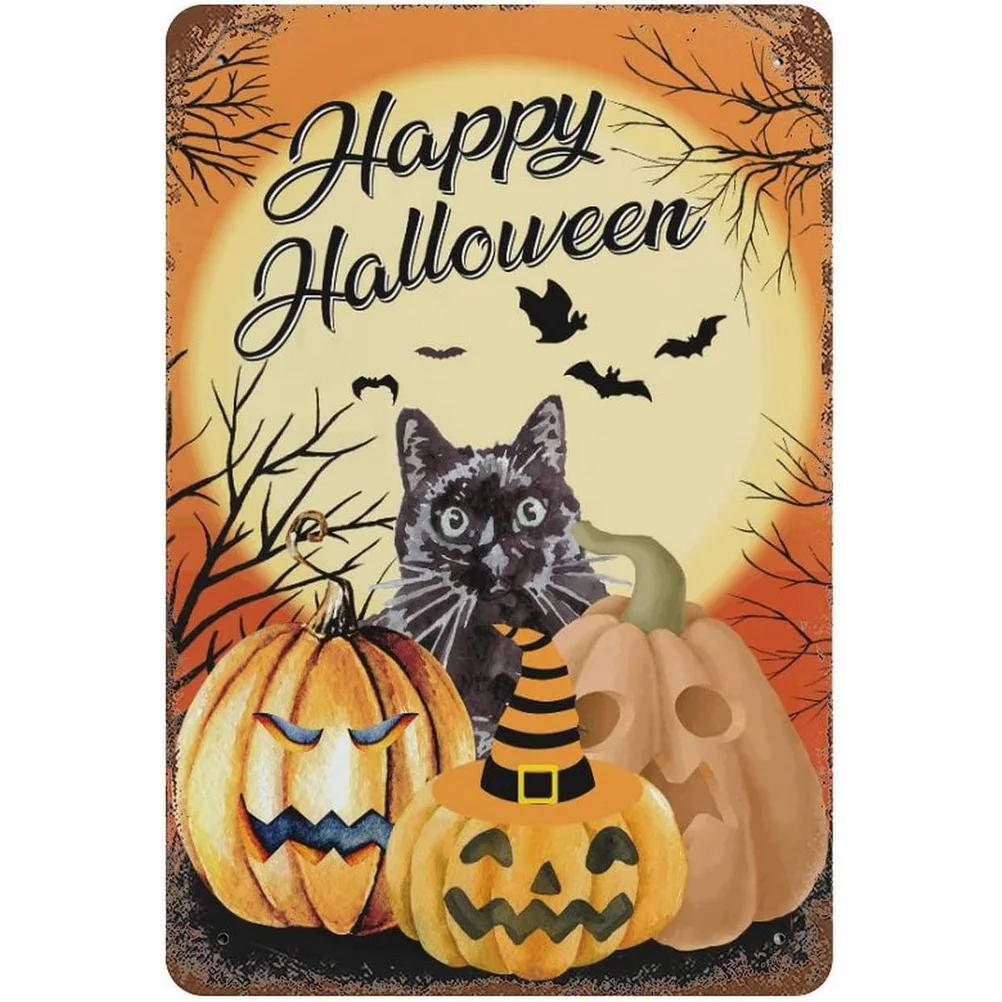 Happy Halloween Plaque Metal Tin Signs Wall Decoration Vintage Art Posters Iron Painting for Man Cave Home Cafe Garden Club Bar