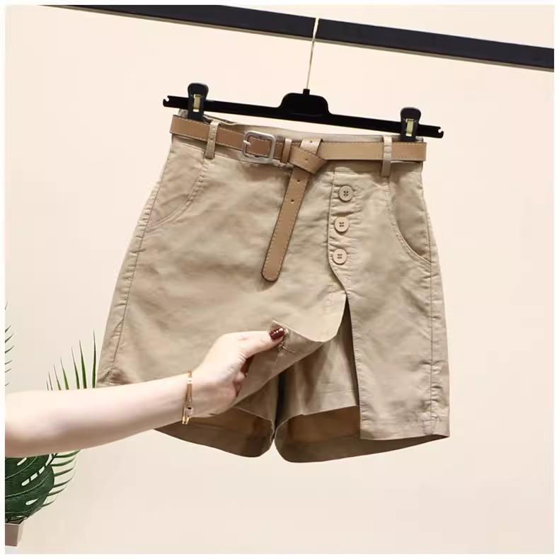 Khaki Women's Elastic High-Waist Mid-Calf Skort - European Style, Slimming & Versatile for Summer Casual Wear
