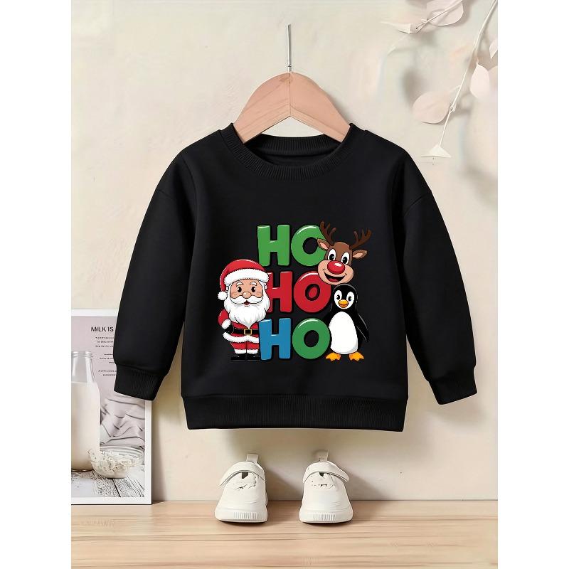Girls' Christmas-Themed Santa Penguin Crewneck Sweatshirt, Available in Multiple Colors! Playful Santa Claus, Red-nosed Reindeer