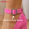 Aphixta 3.94 Inch High Square Heels Pumps Women 2cm Bling Crystal Belt Buckle Strap Shoes Chunky Heels Super Big Size 35-53