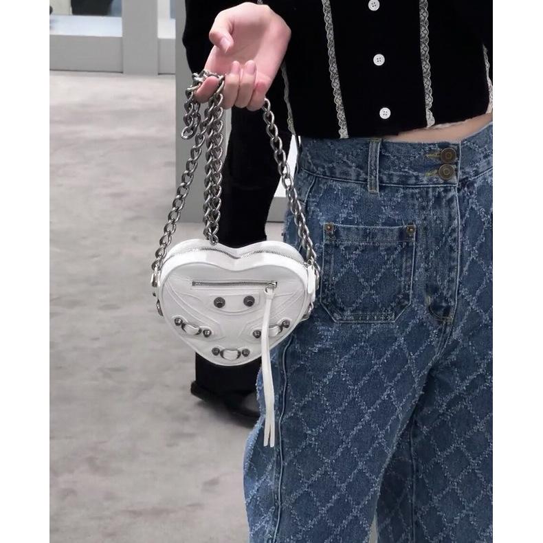 Mini Love Bag Sweet Cool Spicy Girl Style Rivet Locomotive Bag Women's Genuine Leather Diagonal Straddle Chain Bag