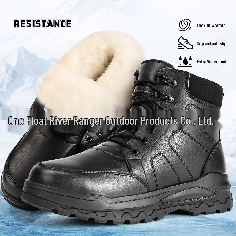 מגפי שלג חורפיים מרופדים בפרווה לגברים - עבים, חמים, מונעי החלקה, עמידים לקור, נעלי כותנה לחוץ.