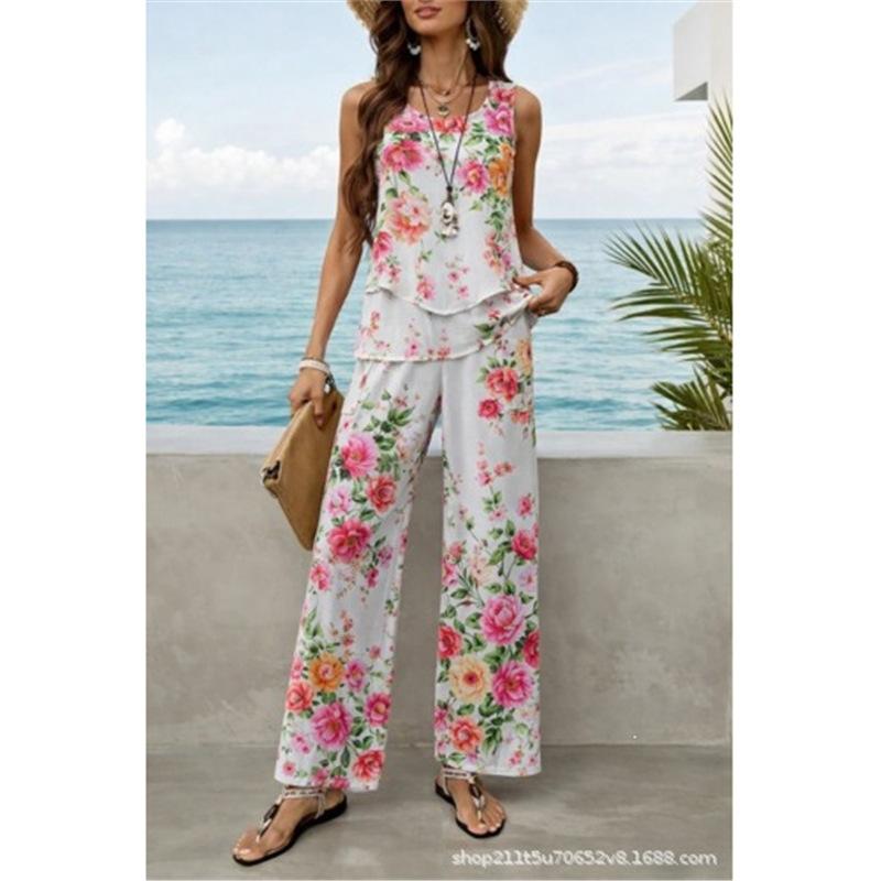 Bohemian women's sleeveless suit is suitable for daily wear, vacation sleeveless suit, spot solid color premium