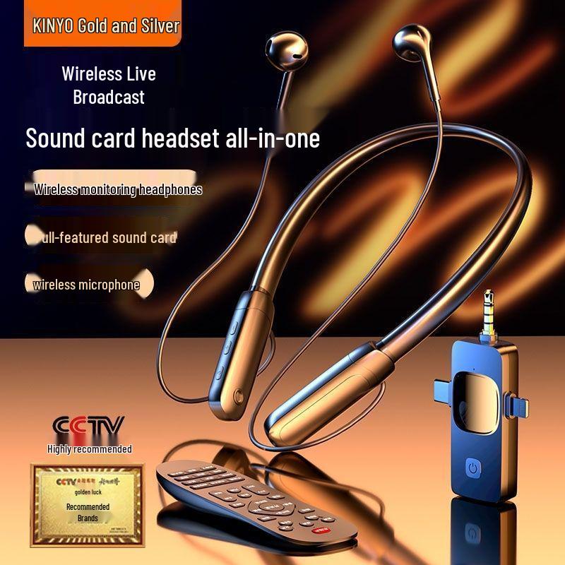 All-in-One Wireless Sound Card & Headset with Noise Reduction Microphone for Live Broadcasts
