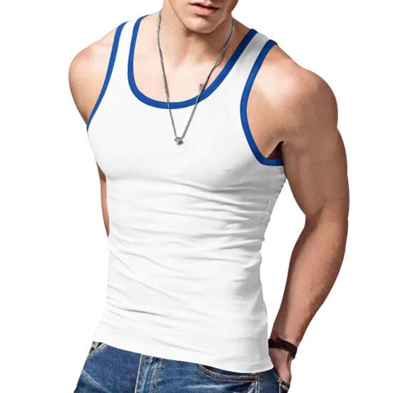 Men Sport Vest Round Neck Sleeveless Block Vest Slim Fit Color Fitness Tops Stretchy Bottoming Tops