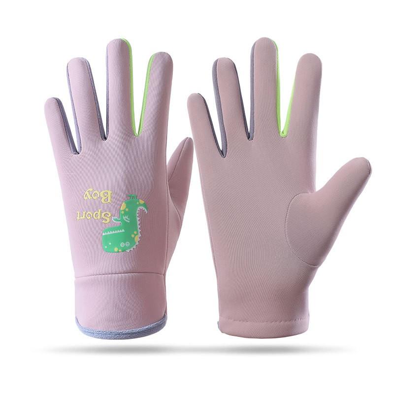 Kids Warm Fleece-Lined Gloves With Glow-in-the-Dark Dinosaur Print Water-Resistant Outer Full-Finger Design