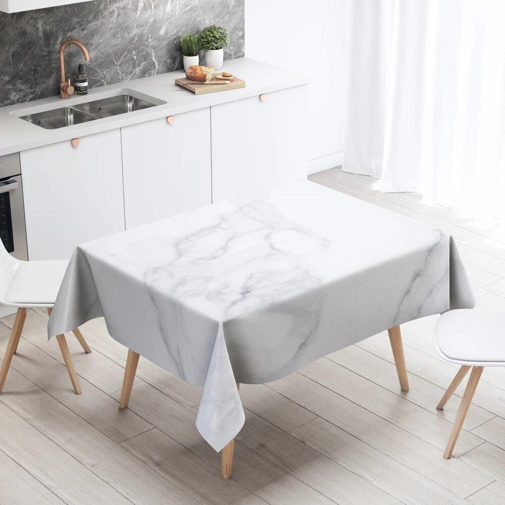 Marble Pattern Table Cloth Home Decor Stain Resistant Waterproof  Decoration Rectangular Kitchen Fireplace Countertop