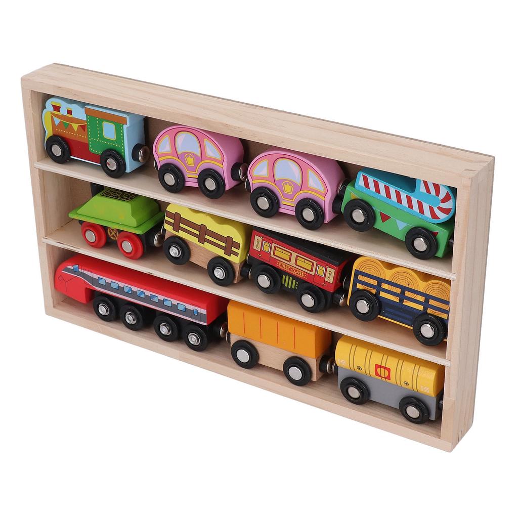 Holzeisenbahn-Set Leuchtende Farbe Kleine Zugspielzeuge Szenen-Set für Eisenbahnschienen für Kinder über 2 Jahre