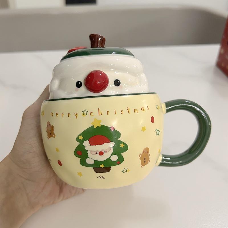 Kreativní vánoční keramický hrnek s jablkem, kávové hrnky s víčkem, hrnek na mléko a vodu, čajový hrnek s přáteli, vánoční dárkový balíček