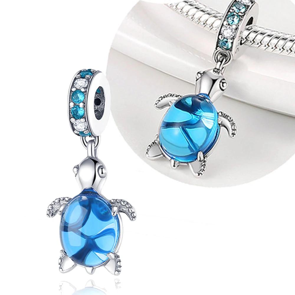 Copper Blue Zircon Star Sea Turtle Shape Twelve Color Charm Beads Fit Original Bracelet For Women Pendant Diy Jewelry Gift