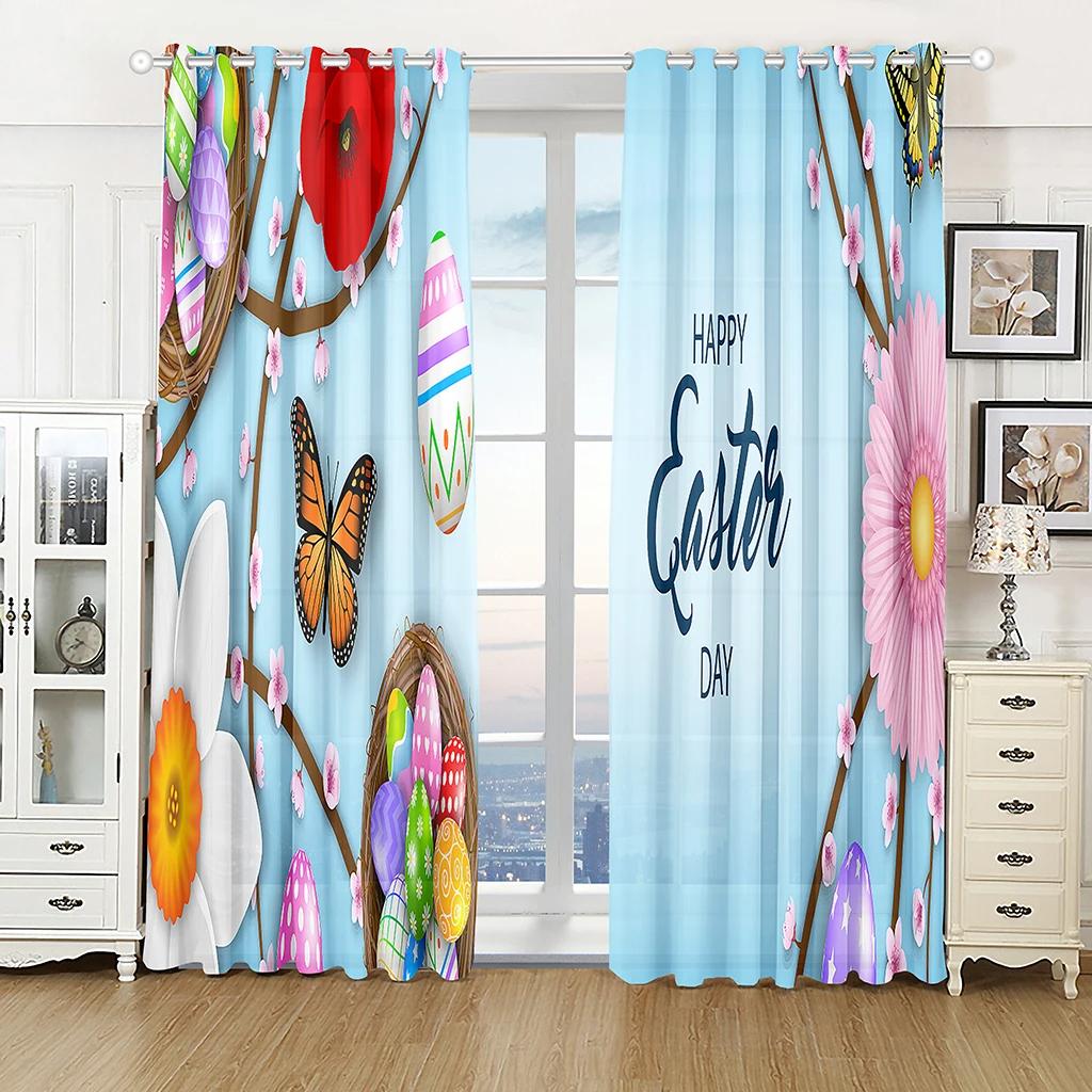 Easter Candy Cute Bunny High Blackout Curtains Holiday Decoration Curtain Living Room Bedroom Thick Blackout Drape Multicolor
