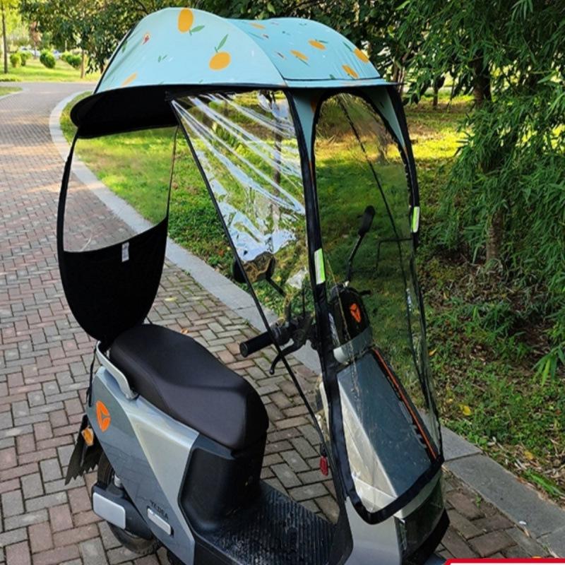 Electric Vehicle Canopy Awning: Bicycle & Motorcycle Sunshade with Windshield and Rainproof Umbrella.