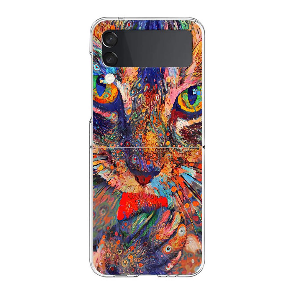 Abstract Surreal Animal Lion Clear Phone Case For Samsung Galaxy Z Flip 3 4 5 Hard Folding PC Shell For Samsung Z Flip3 Cover