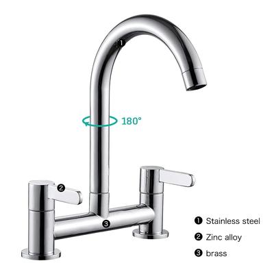 Kitchen Faucet Modern Double Handles Sink Tap 360° Swivel Spout Mixing Faucet Brass Bathroom Faucet for Sink Deck Mounted