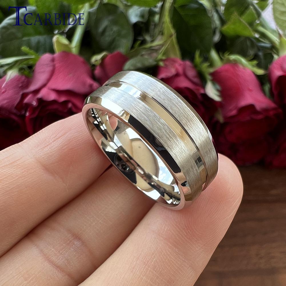 Dropshipping 8mm Stainless Steel Wedding Ring Men Women Daily Life Gift Jewelry Grooved Beveled Brushed Comfort Fit