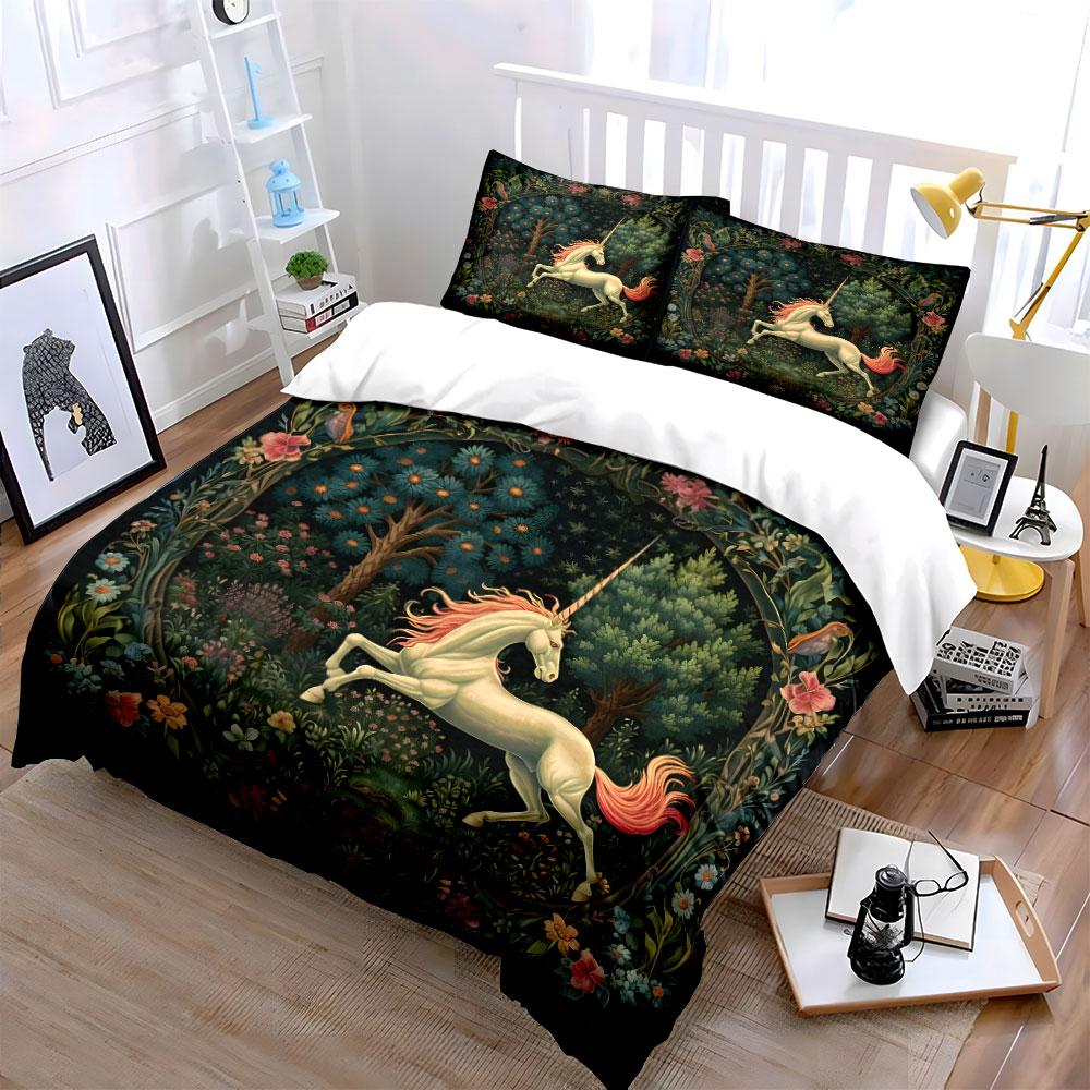 Magical Unicorn Forest Ensemble Set Kid'S And Adults' Bedroom Decor, Exquisite Three-Piece Bedding Set Gift