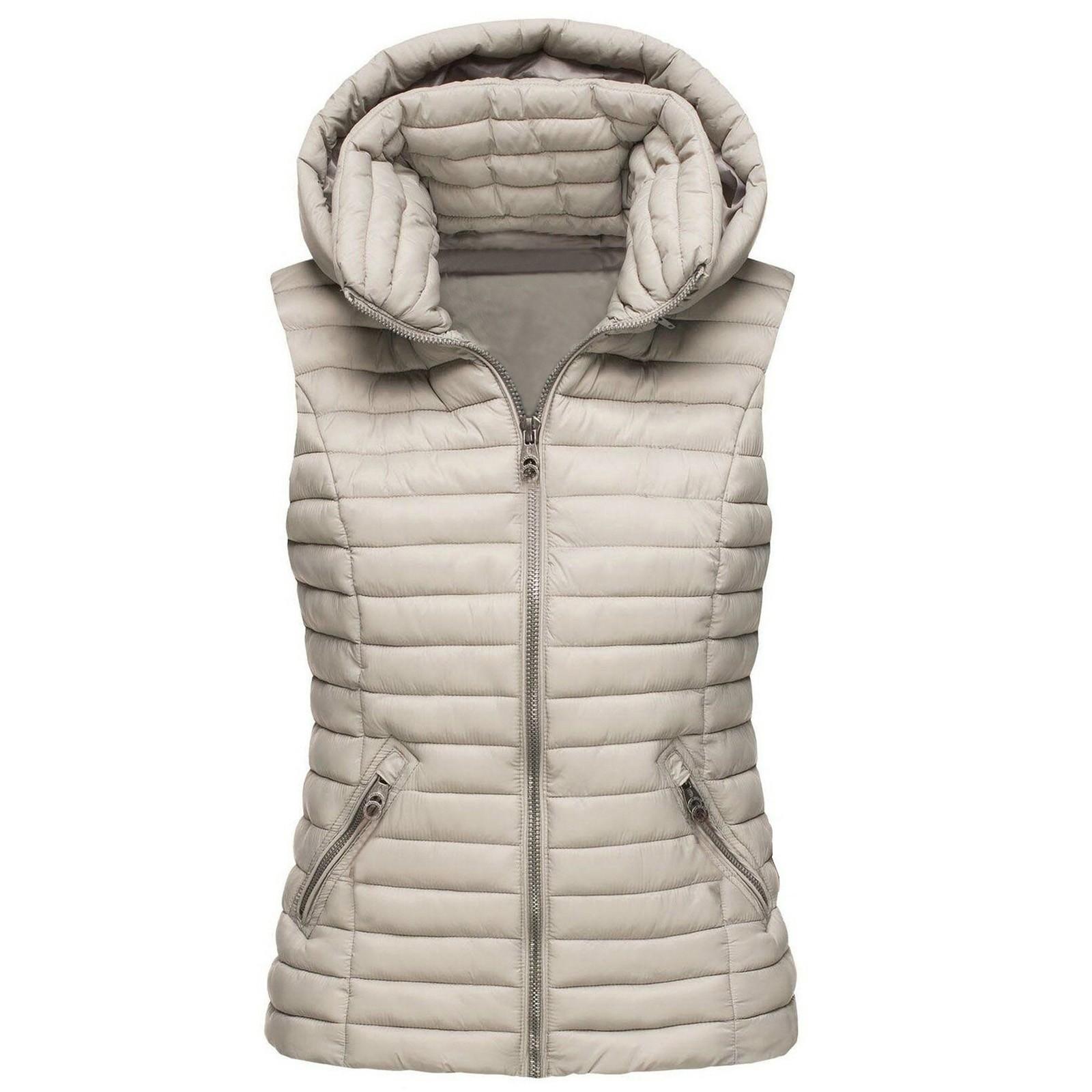 

Женская мода однотонная хлопковая жилетка на молнии без рукавов хлопковая куртка S хаки