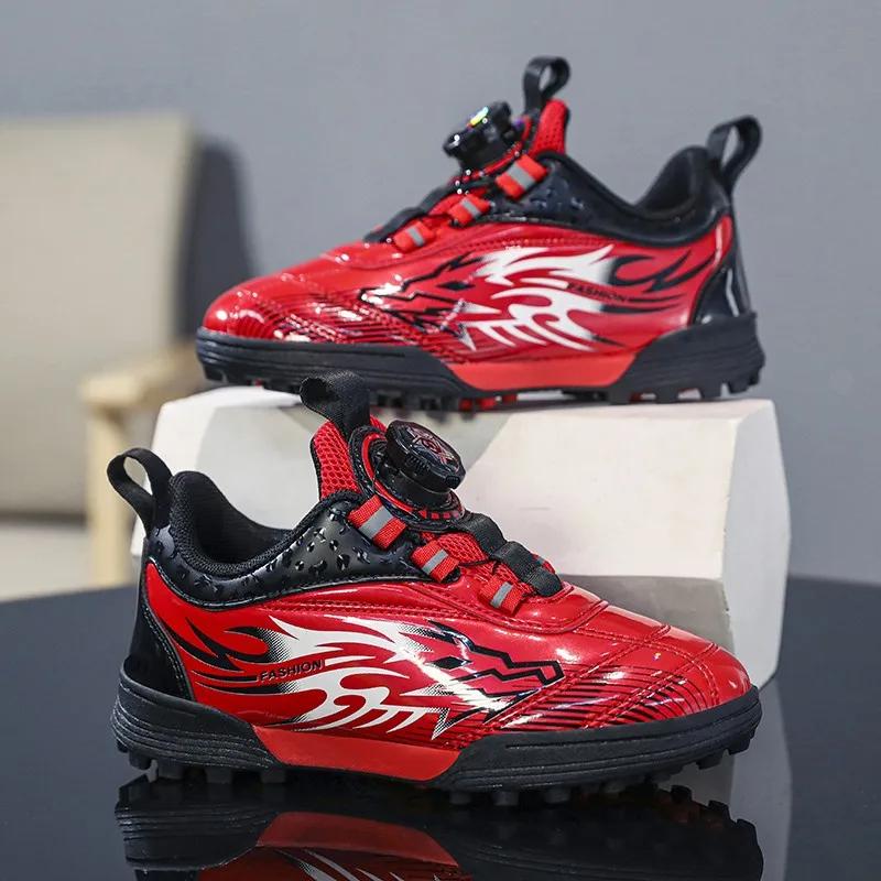 2024 Children's Fashion Knob Lightweight Student and Youth Football Shoes, Leather Bright Sports Shoes 31-40