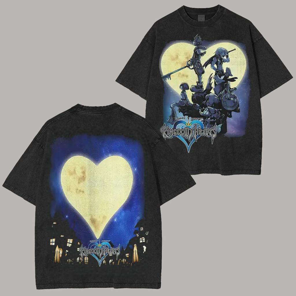 Amante degli Anime Kingdom Hearts Sora Nuovo Modello T-shirt Lavata Abbigliamento per tutto l'anno Personalità Vestiti Taglie Forti Unisex Y2k Corto Morbido