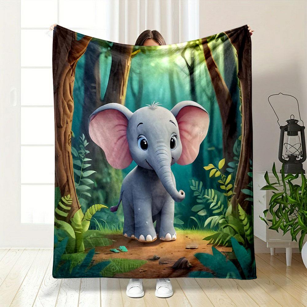 Adorable Cartoon Elephant in Forest print blanket soft and cozy perfect for the living room bed sofa or a nap,gift