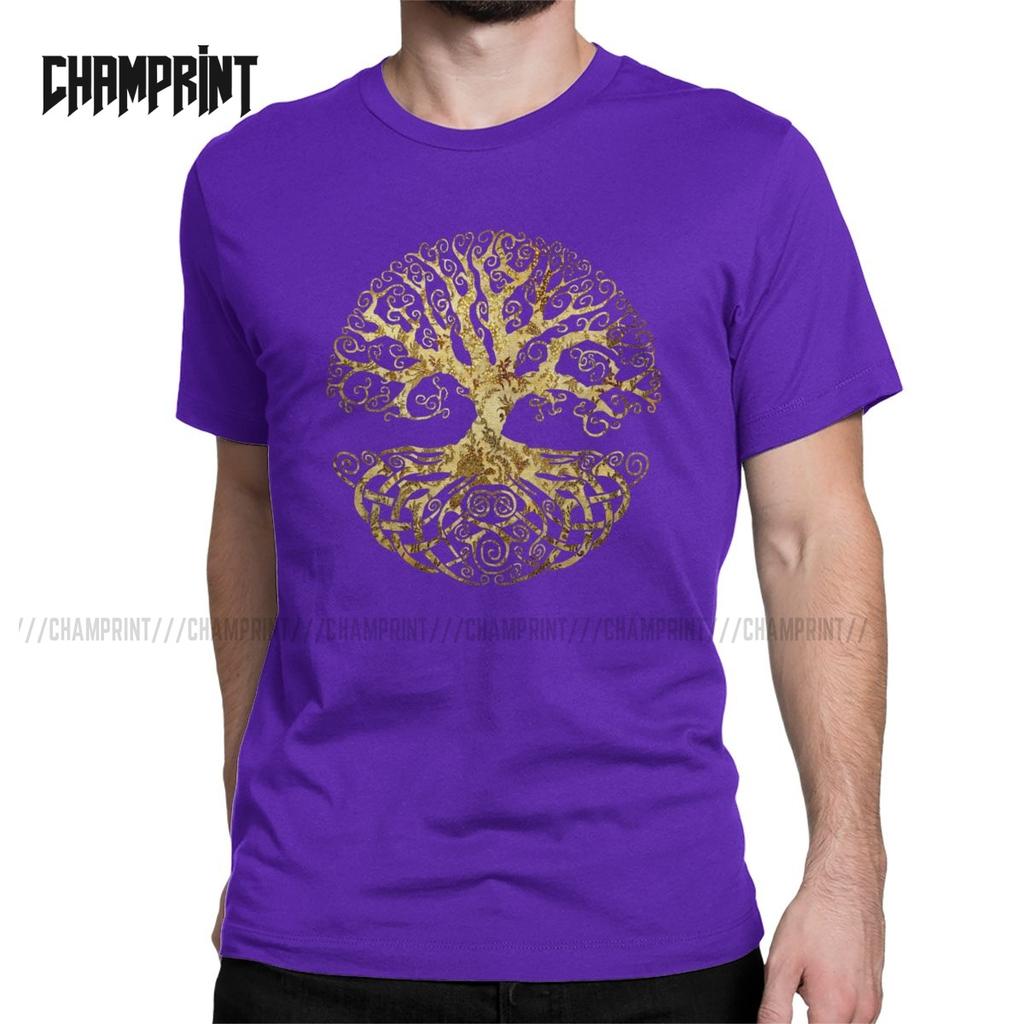 Tree Of Life T-Shirt for Men Forest Nature Budda Symbol Novelty Pure Cotton Tees Round Neck Short Sleeve T Shirts Birthday Gift