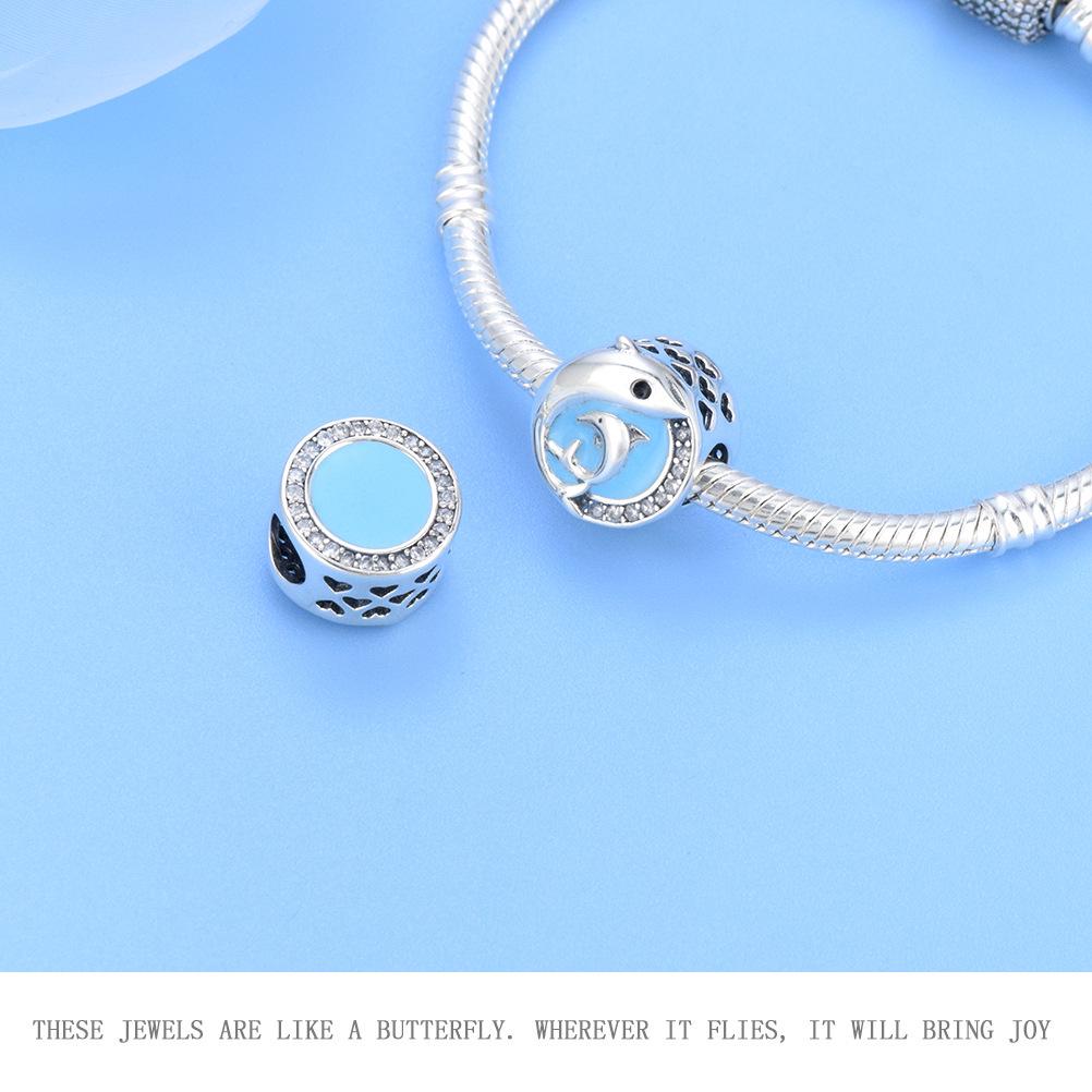 S925 Sterling Silver Starfish, Dolphin, and Turtle Charm Bracelet with Beaded Accessories