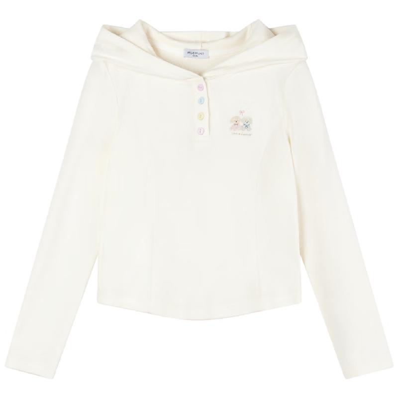 Mucmukn Girls  Spring Warmth-Retaining Bichon Puppy Print Hooded Long-Sleeve T-Shirt 110