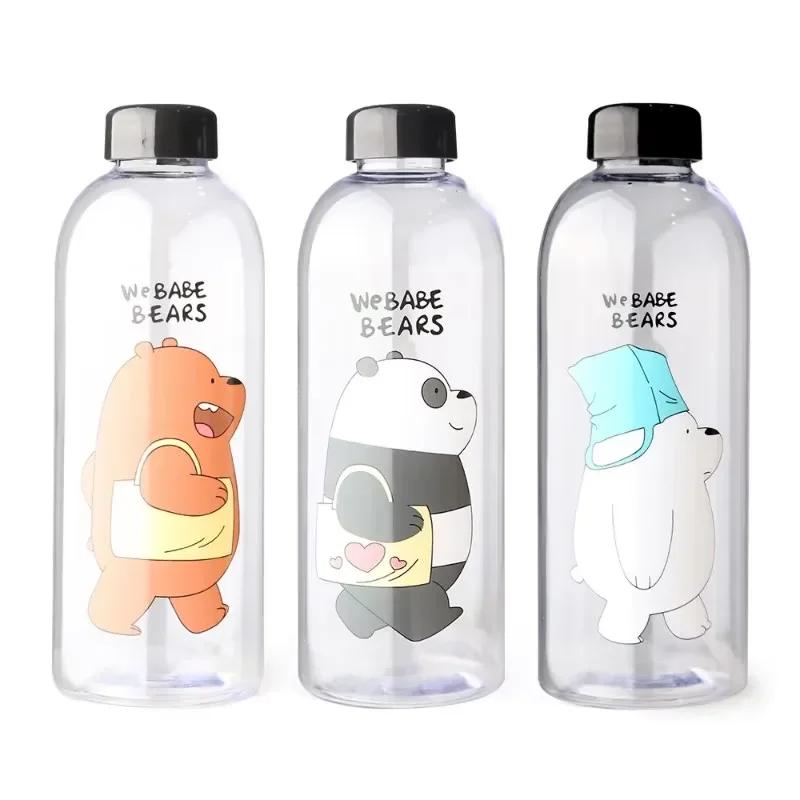 1000ML Portable Large Cartoon Water Bottle Panda Cute Bear Frosted Straw Mug Food Grade Heat Resistant Kids Water Bottle