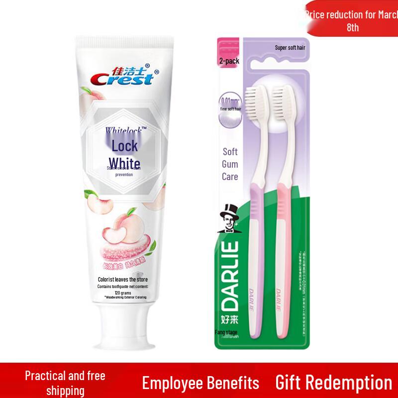 

Darlie Soft Bristle Toothbrush & Crest Peach Whitening Toothpaste Set