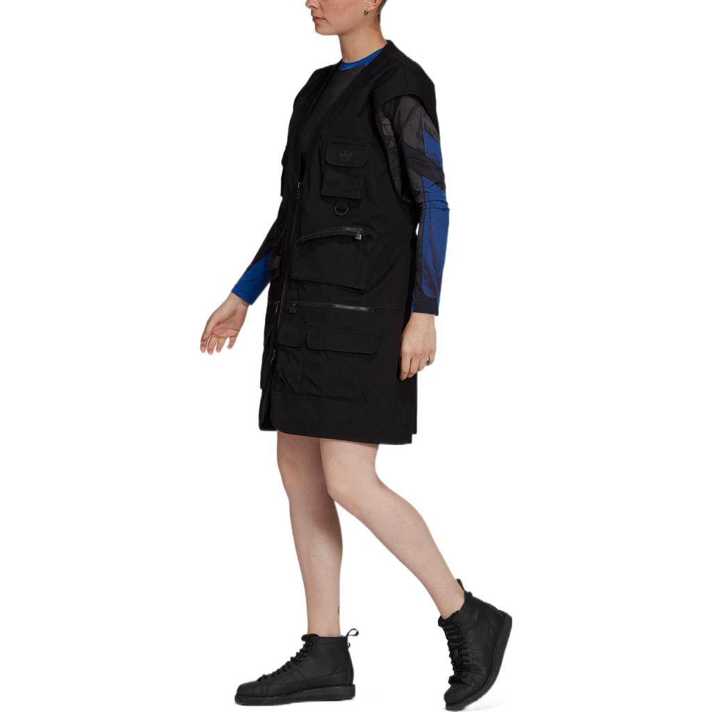 adidas Originals Blue Version Solid Color Zipper Multi-Pocket Sports Vest Women Vests Black HB9403