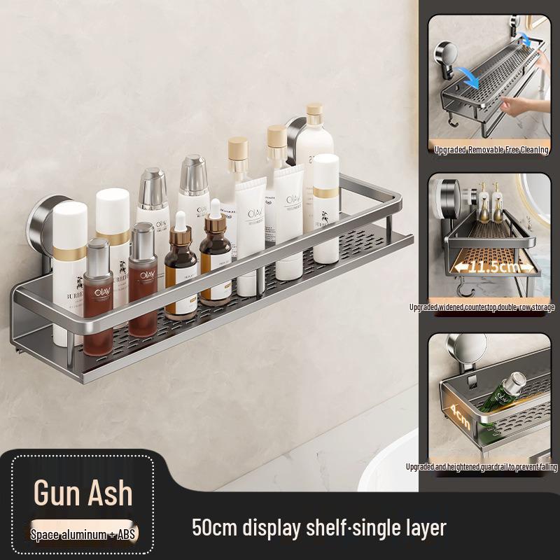 No-Drill Bathroom Suction Cup Shelf - Wall-Mounted Vanity & Toilet Storage Rack