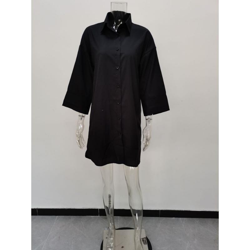 Spring and Autumn Women's Dress Plus Size Solid Colour Loose Shirt Dresses