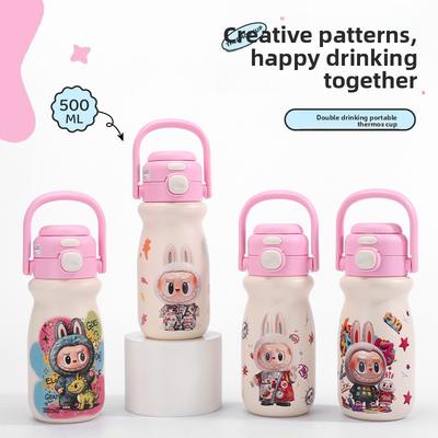 Termoska z nerezové oceli 316 Roztomilý kreslený studentský hrnek Velká kapacita Hrnek pro dvojí pití