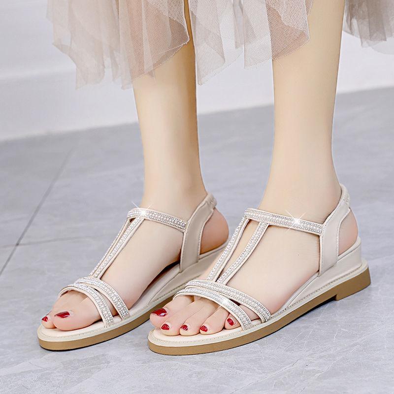 Sandals for Women Roman Style Flat Rubber Diamond Woman Shoes Open Toe Comfort Low Price Daily Casual Vintage Anti Slip Hot Pvc